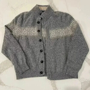 Brooks Brothers Cardigan Sweater Mens Large Gray Wool Blend Dark Brown Buttons